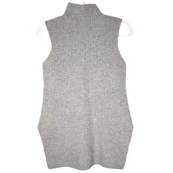 Theory Gray Wool Cashmere Blend Chunky Ribbed Sleeveless Mock Neck Sweater SML - Picture 1 of 5